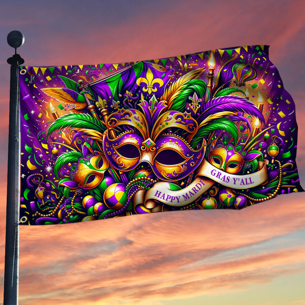 Happy Mardi Gras Y'all Grommet Flag TQN2358GF