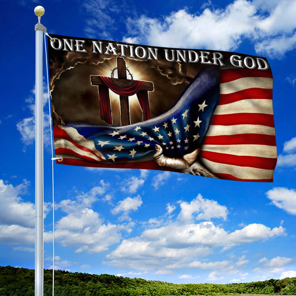 One Nation Under God. Christian Cross American Flag