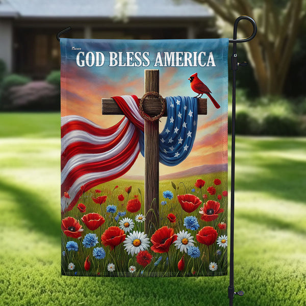 Flagwix American Flag - Christian Cross Independence Day God Bless America Flag MLN5863HVN
