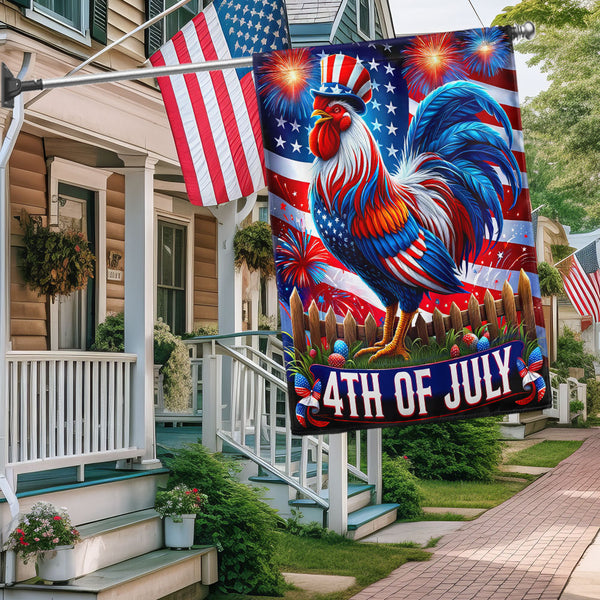 Rooster Happy 4th Of july Flag