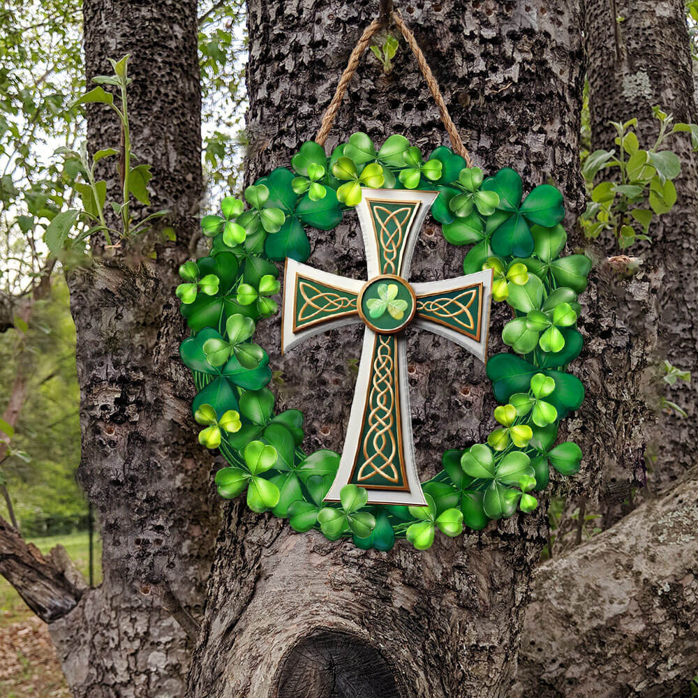 Christian Celtic Cross with Shamrock, Irish St. Patrick's Day