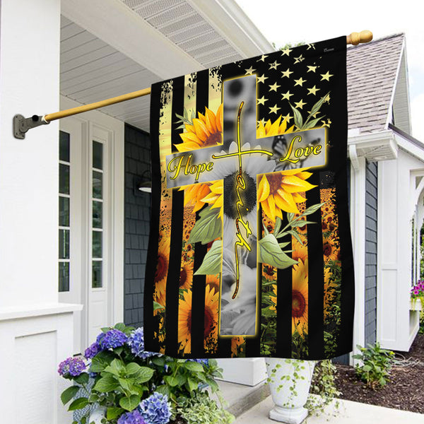 Hope Faith Love Cross American Flag Sunflower MBH216F