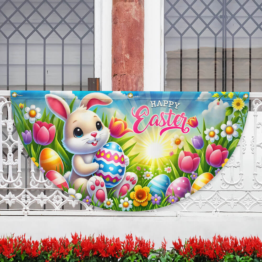 Happy Easter Bunny Rabbit Non-Pleated Fan Flag – Flagwix