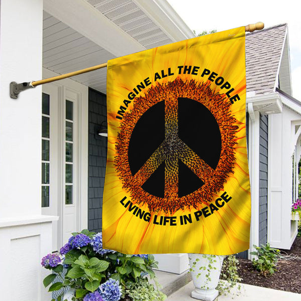 Hippie Sunflower Imagine All The People Living Life In Peace Flag