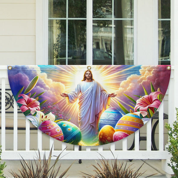He Is Risen Easter Jesus Non-Pleated Fan Flag