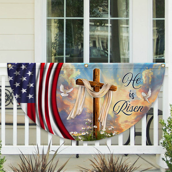 Jesus Christian Cross Easter Resurrection of Jesus He Is Risen Non-Pleated Fan Flag MLN2630FL