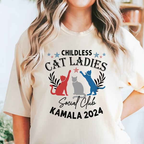 Kamala Harris President 2024 Shirt Childless Cat Lady Kamala Comfort Color T-Shirt