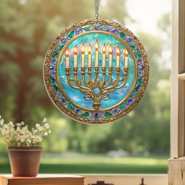 Hanukkah Menorah Jewish Suncatcher Acrylic Hanging TQN3990AS