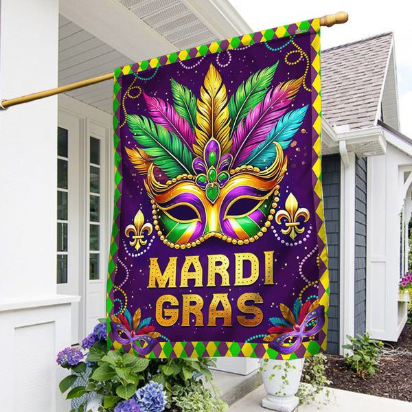Happy Mardi Gras Flag Mardi Gras Masquerade Beads Flag VTM885F