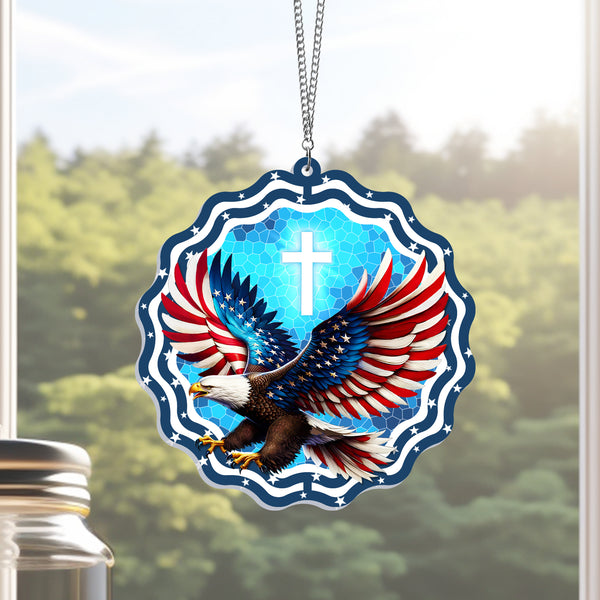 God Bless America Eagle Suncatcher - Patriotic Acrylic Hanging Gift for Home Decor TQN3804AS