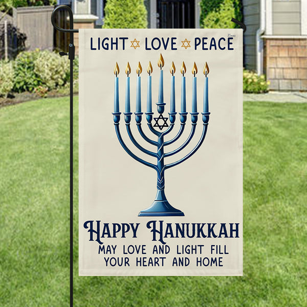 Happy Hanukkah Temple Menorah Light Love Peace Jewish Flag TQN4122F