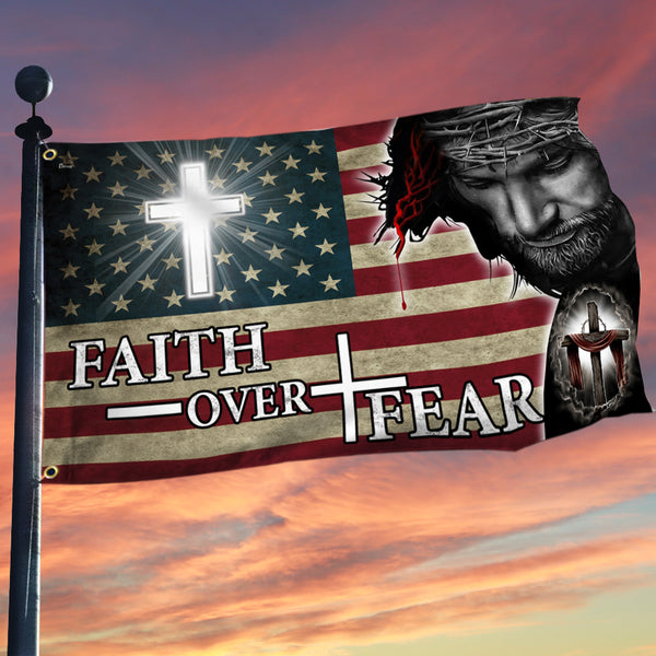 Faith Over Fear. Jesus Christian Cross American Flag