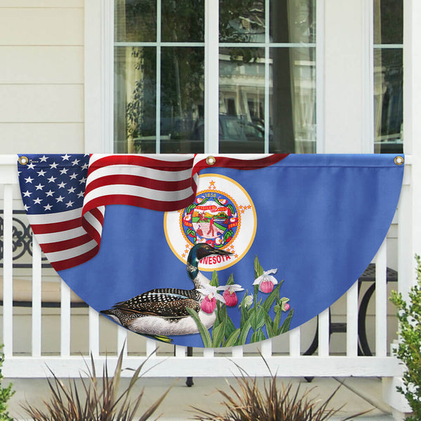 Minnesota State Lady's Slipper Flower and Loon Non-Pleated Fan Flag