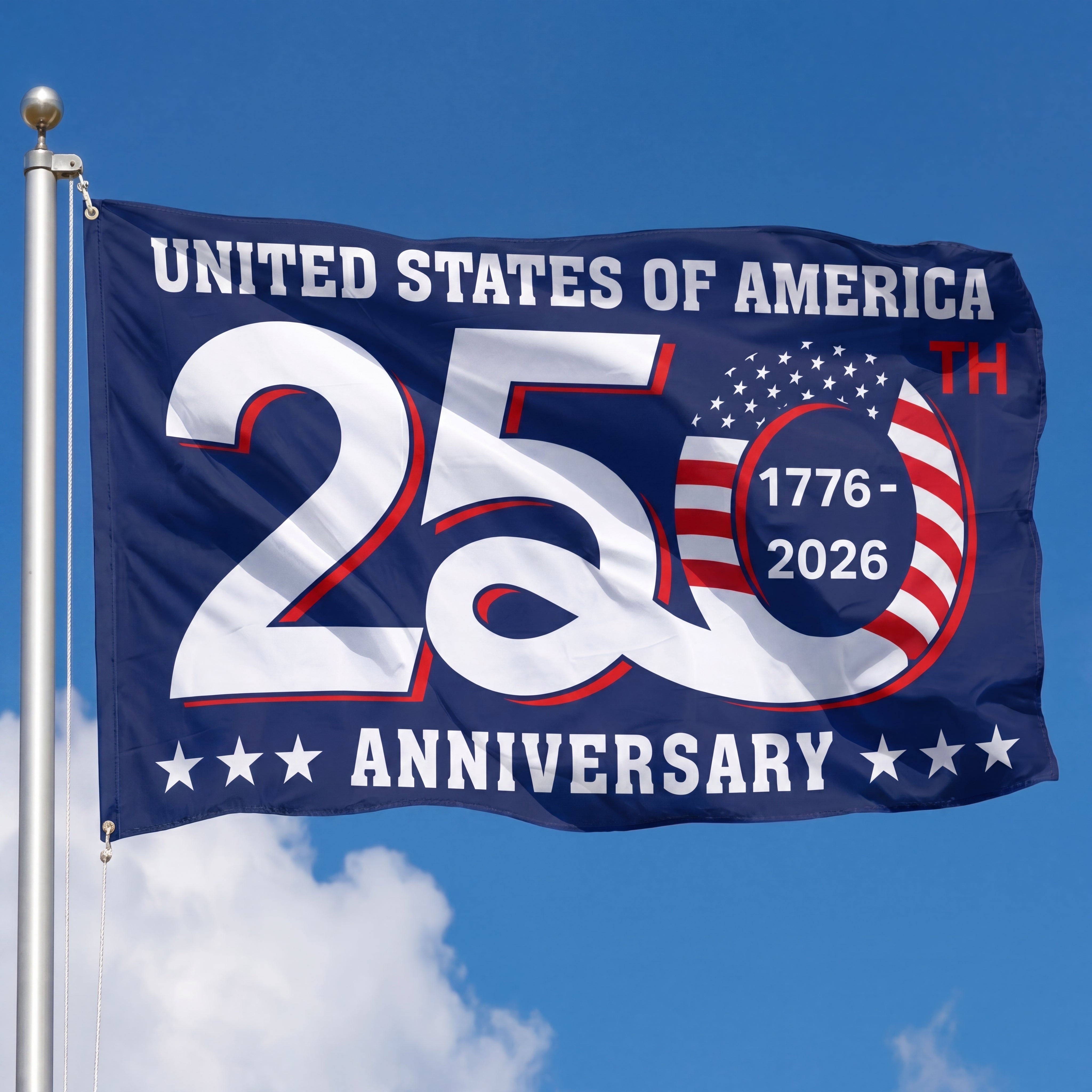 1776–2026 America 250th Anniversary Grommet Flag 3-Day Shipping