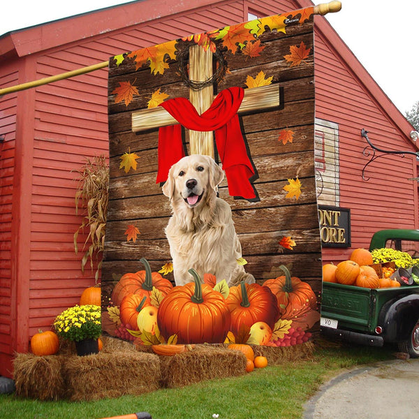 Golden Retriever, Pumpkins Happy Fall Thanksgiving Flag TPT1286F