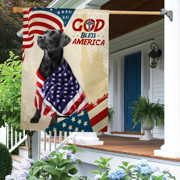 Patriotic Black Labrador Dog God Bless America American Flag Wrapped in Glory