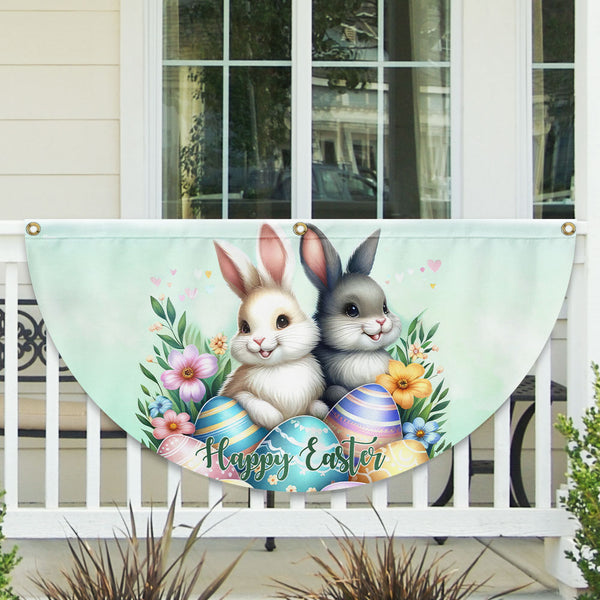 Happy Easter Bunnies Eggs Non-Pleated Fan Flag