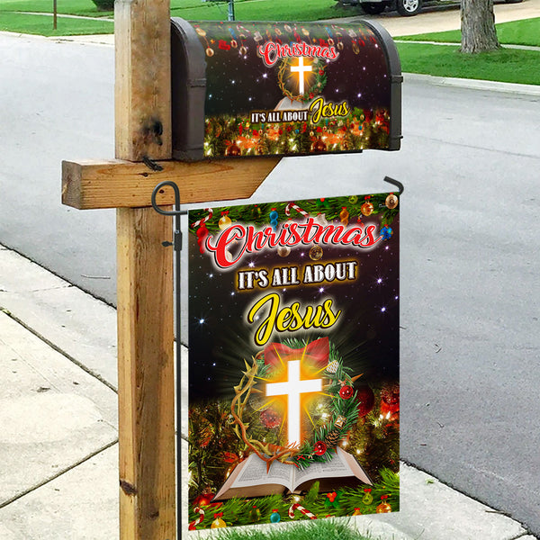 Christmas It's All About Jesus Garden Flag &amp; Mailbox Cover QNK617MF