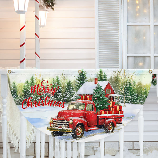 Red Pickup Truck Merry Christmas Non-Pleated Fan Flag MLN4167FL