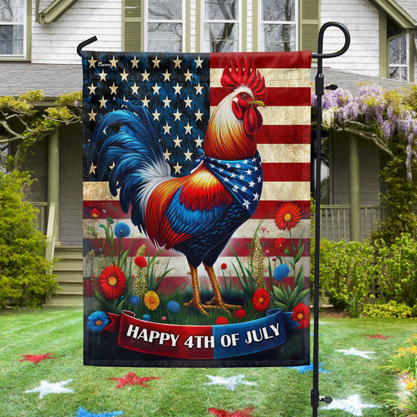 Patriotic Rooster 4th Of july Flag