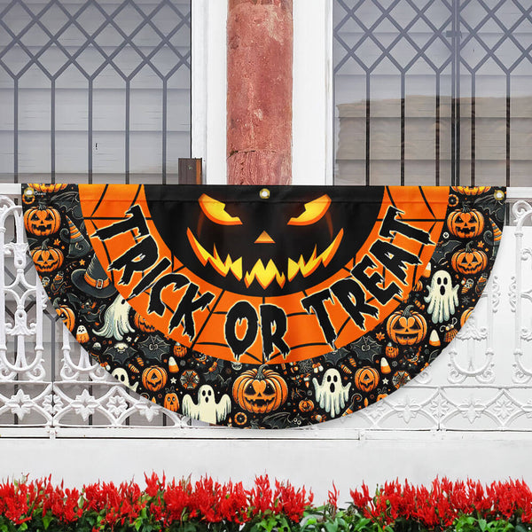 Scary Pumpkin Trick Or Treat Happy Halloween Non-Pleated Fan Flag TPT2175FLn