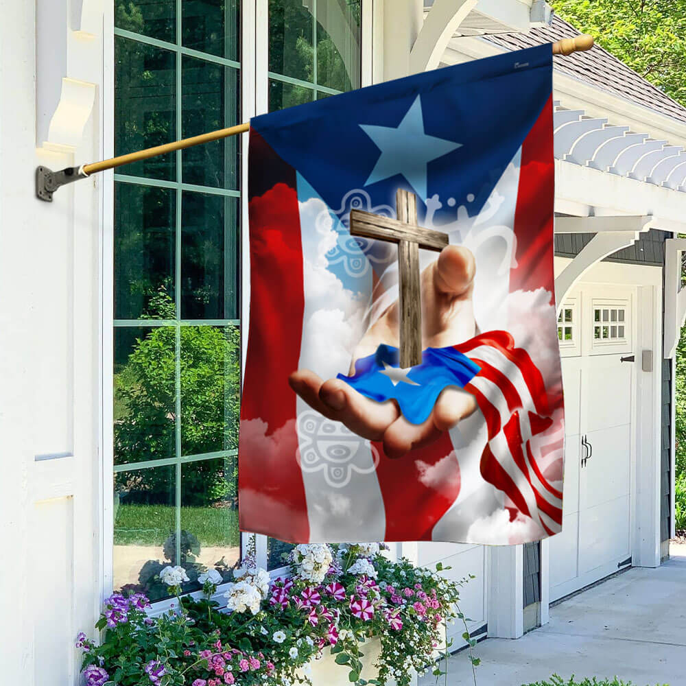 Puerto Rico Flag Jesus Christian Cross Puerto Rico Two-Sided Flag – Flagwix