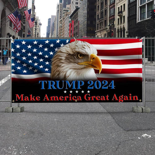 Trump 2024 Make America Again, Patriotic Eagle Trump Fence Banner