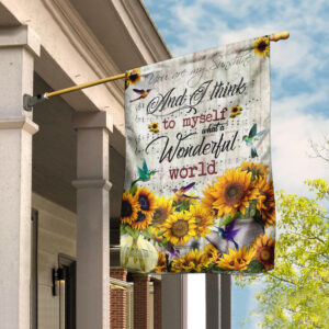 What A Wonderful World Sunflower Hummingbird Flag