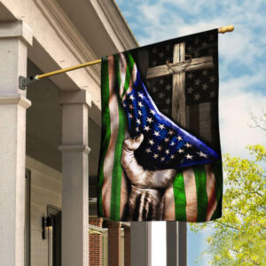The Thin Green Line Christian Cross. America U.S. Flag