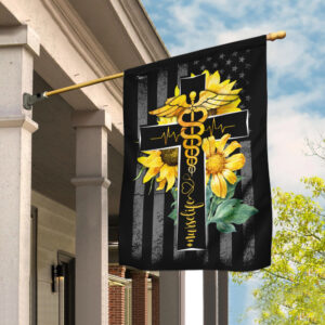 Nurse Life Sunflower Christian Cross Flag