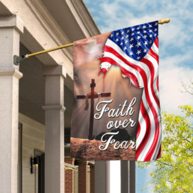 Faith Over Fear. Jesus Christian Cross American Flag