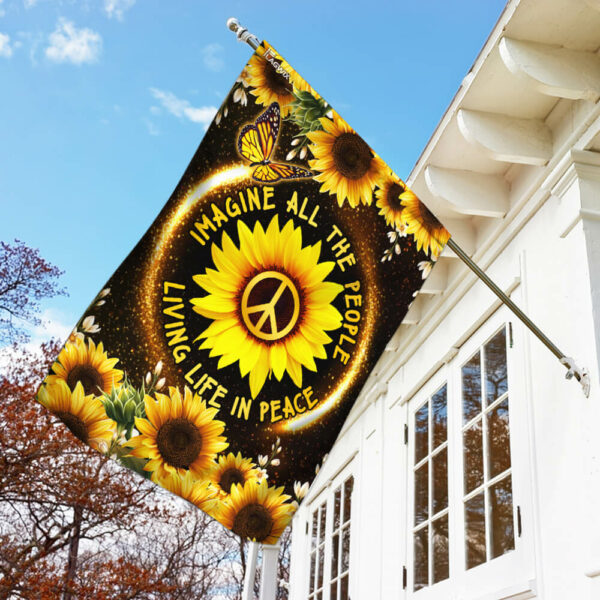 Hippie Sunflower Imagine All The People Living Life In Peace Flag Flagwix