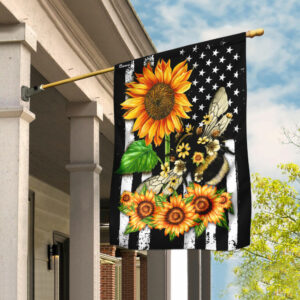 Bee Sunflower American Flag