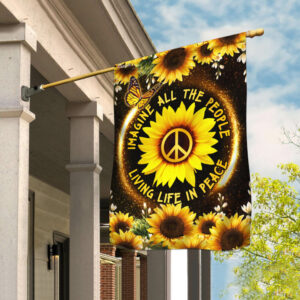 Hippie Sunflower. Imagine All The People Living Life In Peace Flag