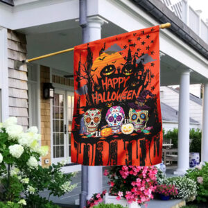 Skull American Flag Flagwix™ Happy Halloween Sugar Skull Flag