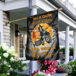 Motorcycle Riding Witch On A Dark Desert Highway Flag