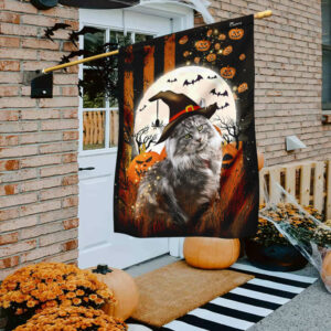 Happy Halloween Witch's Cat Flagwix™ Halloween Maine Coon Cat Flag