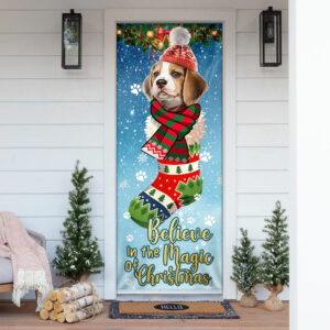 Believe In The Magic Of Christmas. Beagle In Sock Door Cover