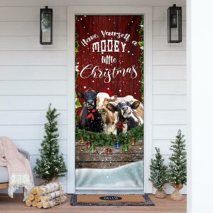 Happy Cattle Christmas Door Cover