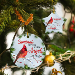 Cardinal Christmas Ornament, Sympathy Christmas Gift, Memorial Ornament, Cardinals Appear When Angels Are Near, Memorial Gifts For The Loss Of A Loved One - Christmas Decorations, Ceramic Ornament LHA1134O