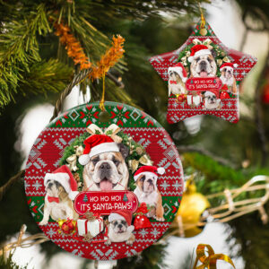 Bulldog Ho Ho Ho It's Santa-Paws Ceramic Ornament