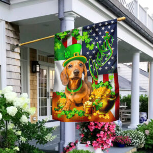 Yellow Dachshund Happy St. Patrick's Day Flag