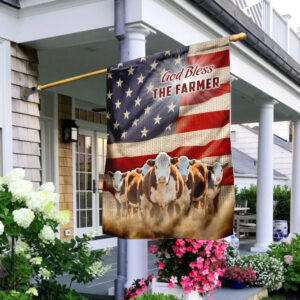 God Bless The Farmer. Cow Cattle Flag
