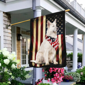 White German Shepherd American Patriot Flag