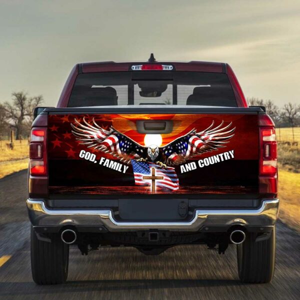 God, Family And Country American Eagle Truck Tailgate Decal Sticker Wrap THH3176TD