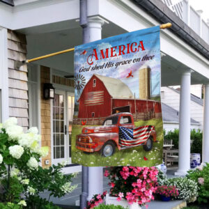 Barn Red Truck American Patriotic Flag MLH1696F