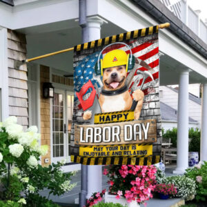 Pitbull Dog Happy Labor Day Flag NTB153F