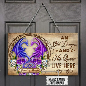 Personalized Rectangle Wooden Sign An Old Dragon And His Queen Live Here DDH2817WDCTv1