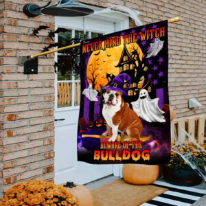Bulldog Halloween Flagwix™ Halloween Flag With Never Mind The Witch Beware Of The BullDog TRN259Fv25