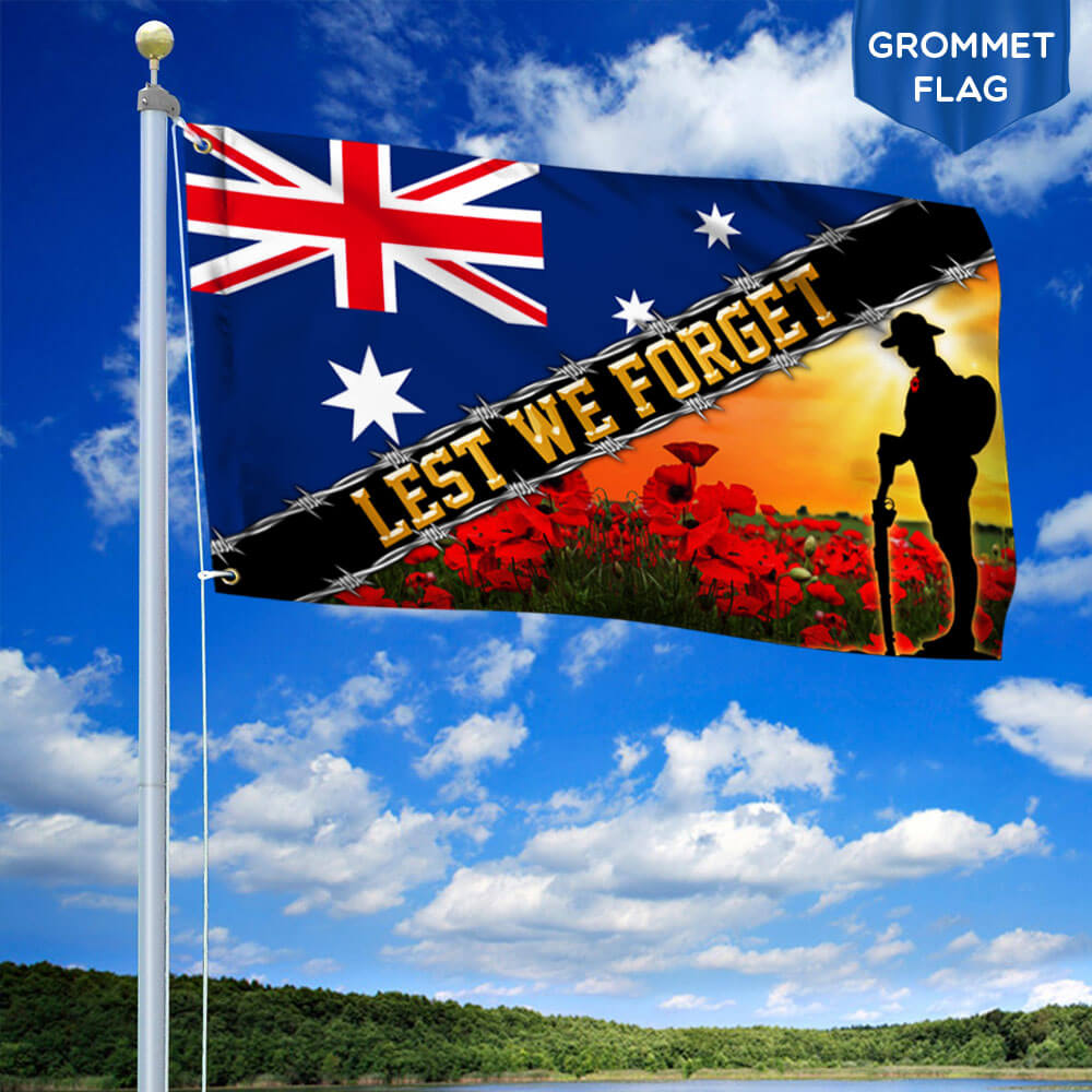 Lest We Forget Soldier and Red Poppy Flag 1800 x 900mm